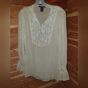 The Limited Cream Silk And Lace Detail Blouse